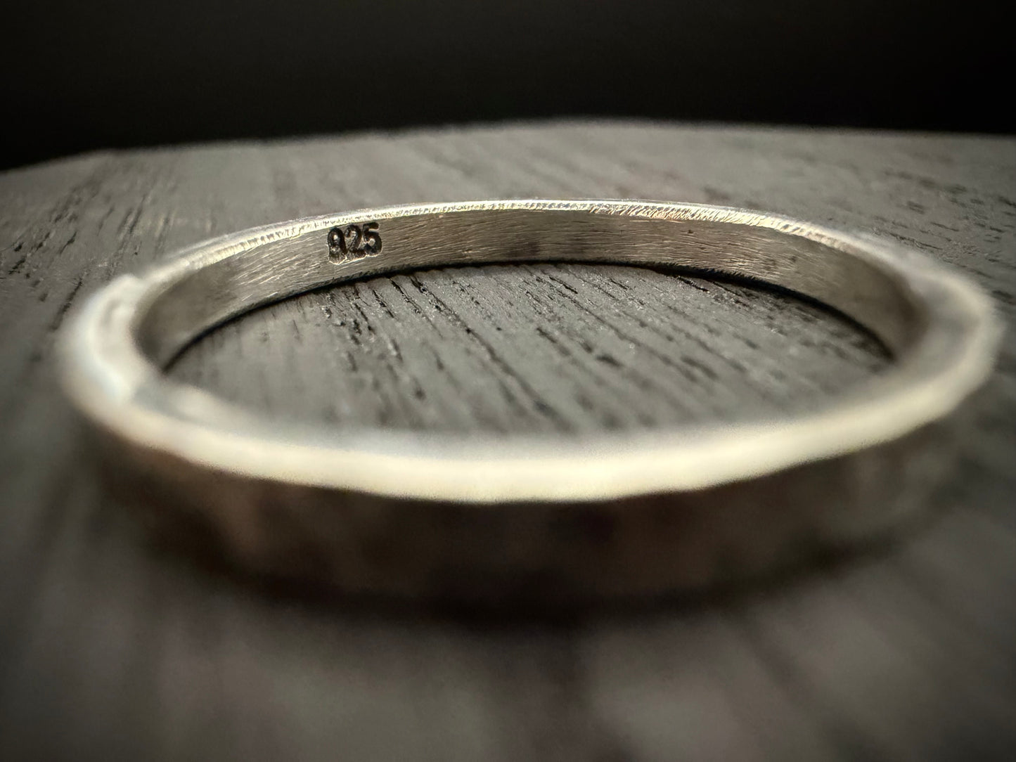 Interior detail of a steering silver Blackwood Band Highlighting the 925 quality stamp.