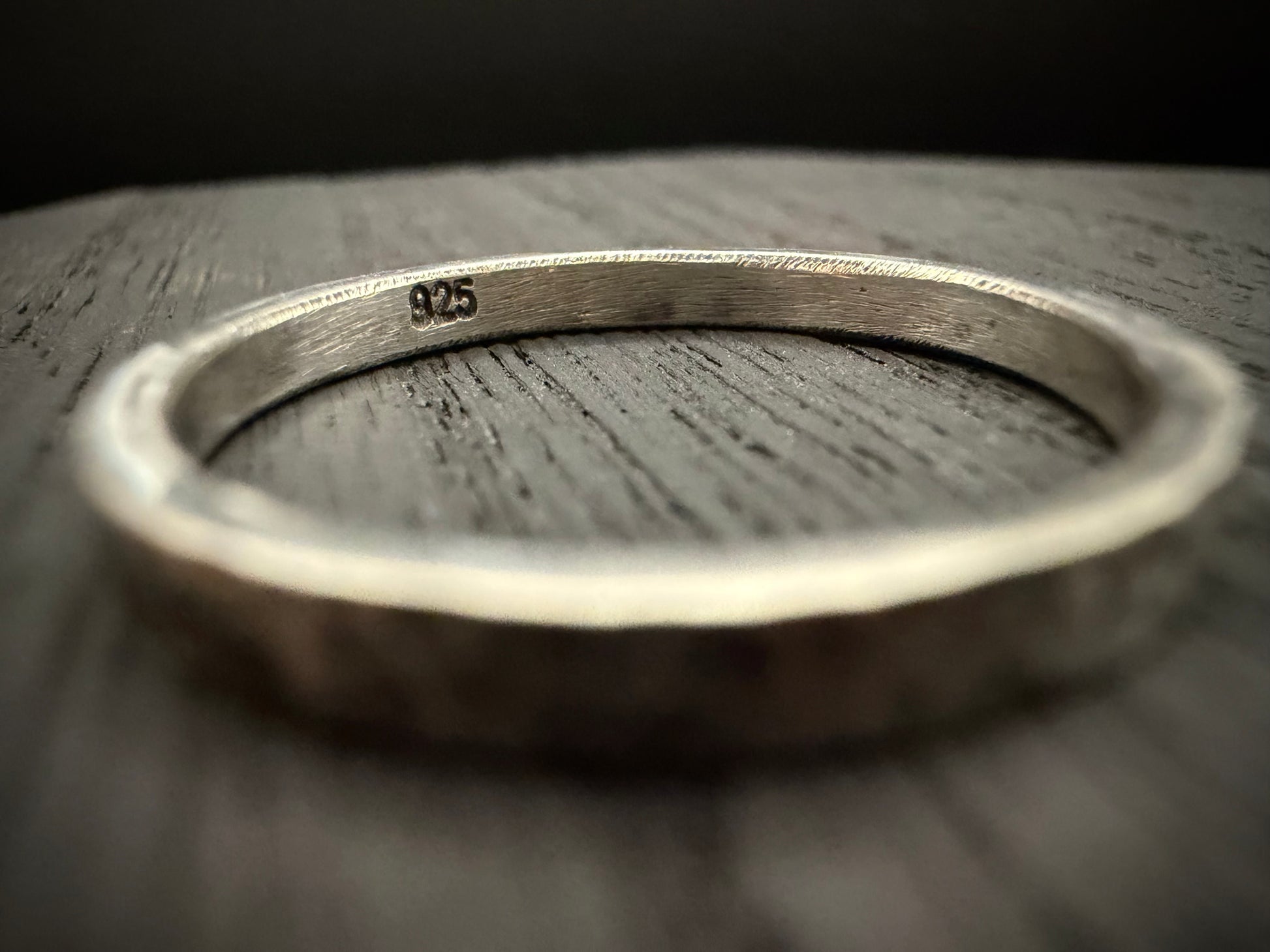 Interior detail of a steering silver Blackwood Band Highlighting the 925 quality stamp.